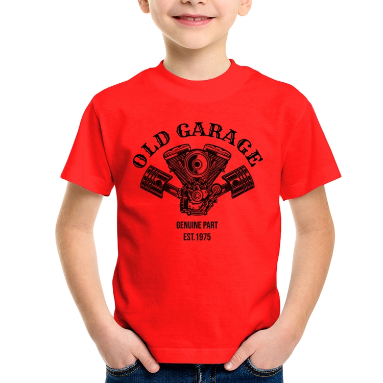 Camiseta Infantil Old Garage Genuine Part Est.1975 - Vermelha