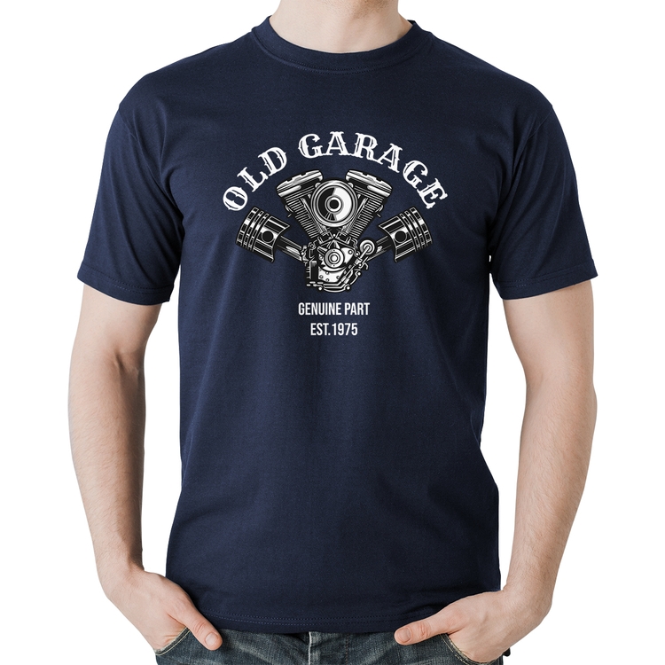 Camiseta Algodão Old Garage Genuine Part Est.1975 - Marinho