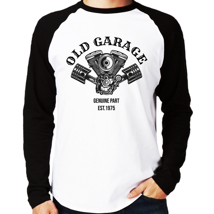 Camiseta Raglan Old Garage Genuine Part Est.1975 Manga Longa