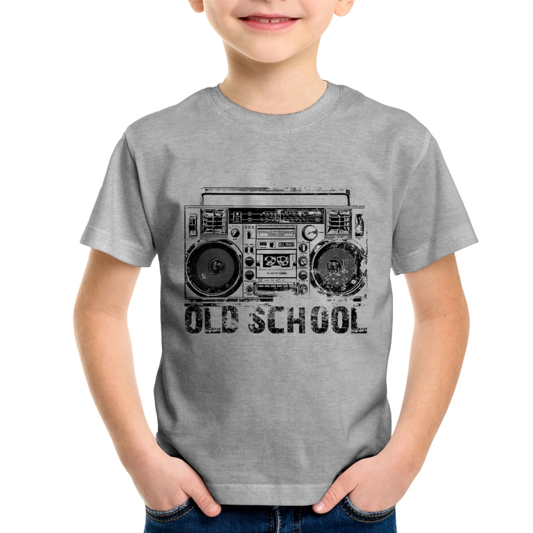 Camiseta Infantil Old School Boombox - Cinza