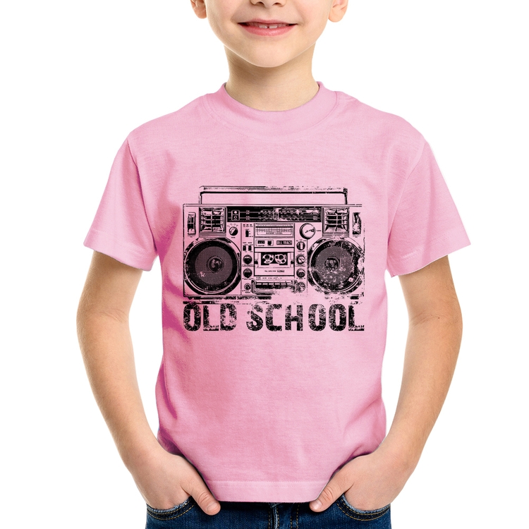 Camiseta Infantil Old School Boombox - Rosa Bebê