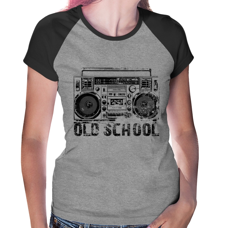 Baby Look Raglan Old School Boombox - Cinza/Preto