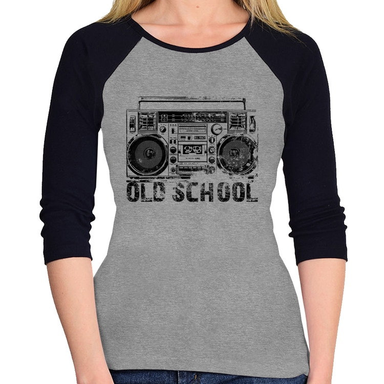 Baby Look Raglan Old School Boombox Manga 3/4 - Cinza/Preto