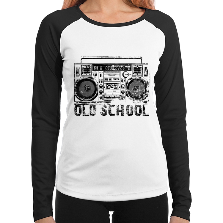 Baby Look Raglan Old School Boombox Manga Longa