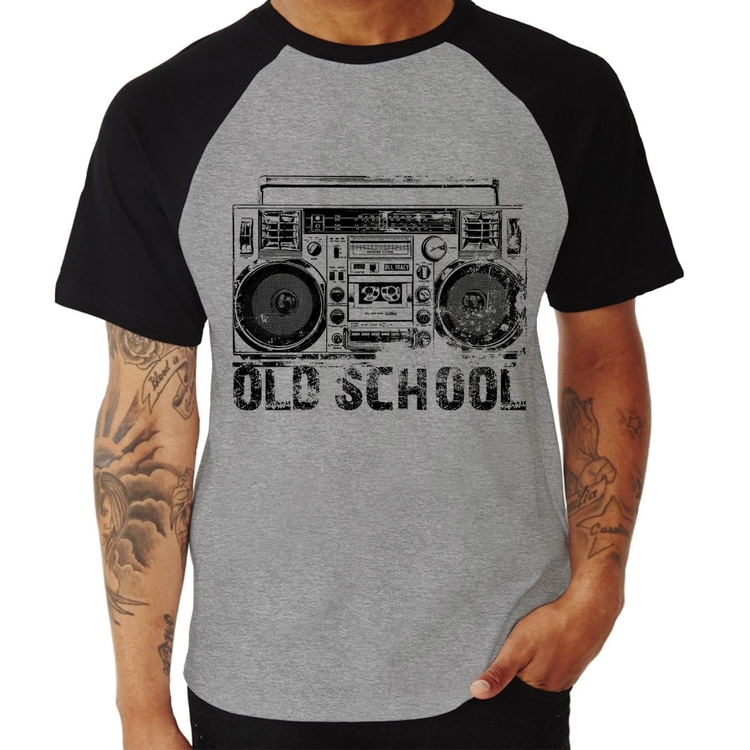 Camiseta Raglan Old School Boombox - Cinza/Preto