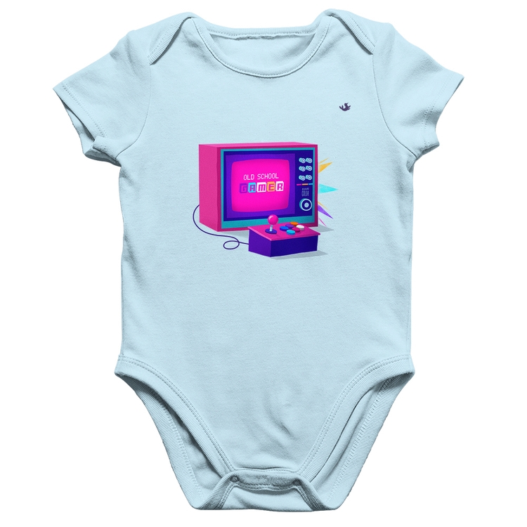 Body Bebê Algodão Old School Gamer - Azul Bebê