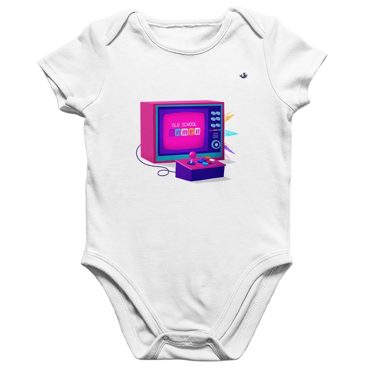 Body Bebê Algodão Old School Gamer - Branco