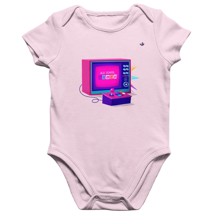 Body Bebê Algodão Old School Gamer - Rosa Bebê