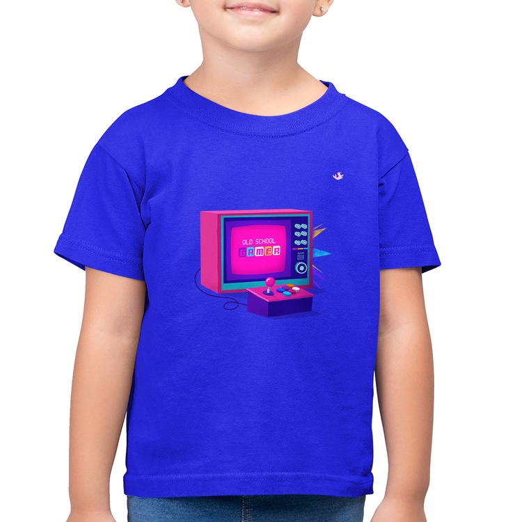 Camiseta Algodão Infantil Old School Gamer - Azul Royal