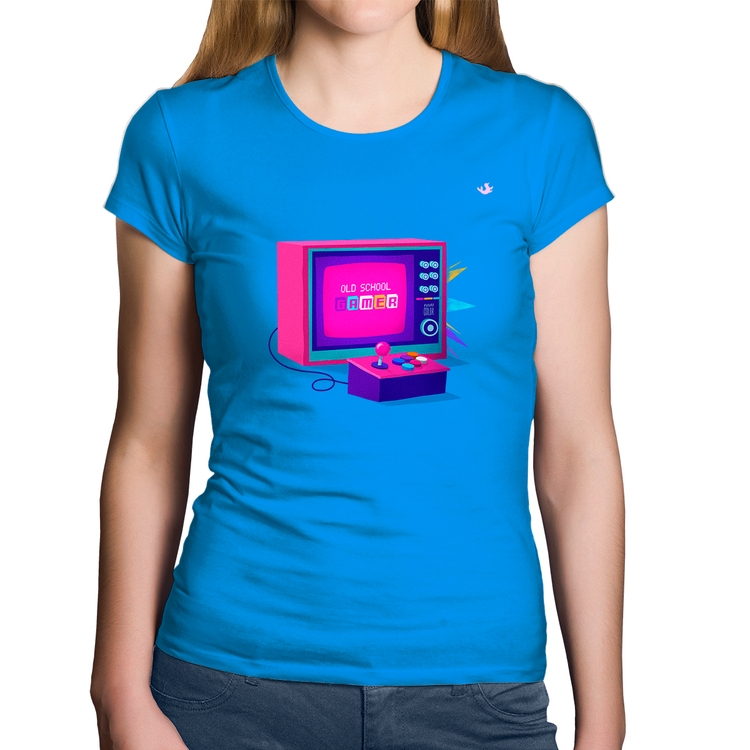 Baby Look Algodão Old School Gamer - Azul