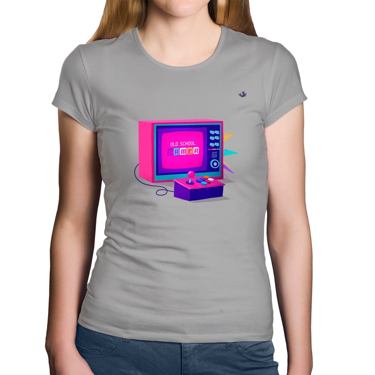 Baby Look Algodão Old School Gamer - Cinza