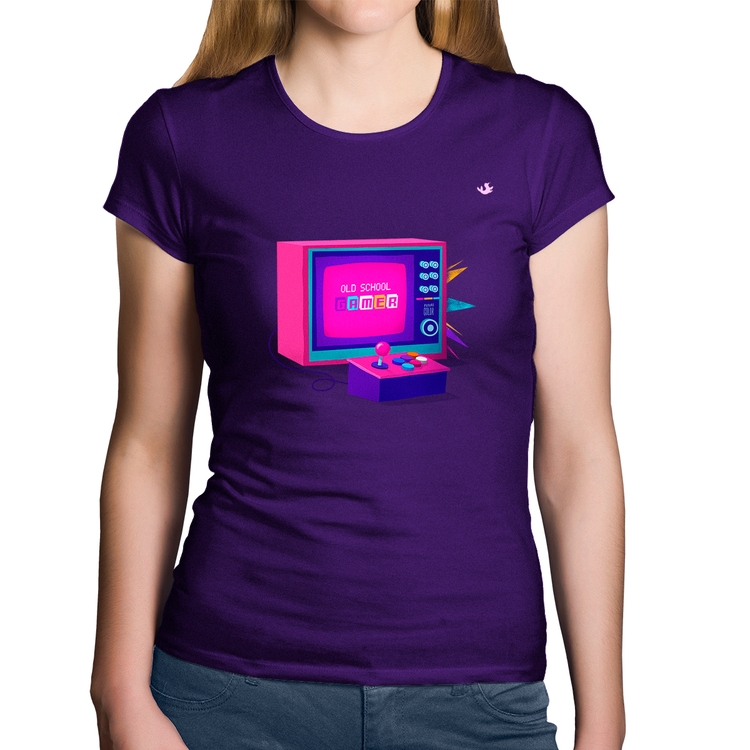 Baby Look Algodão Old School Gamer - Roxa