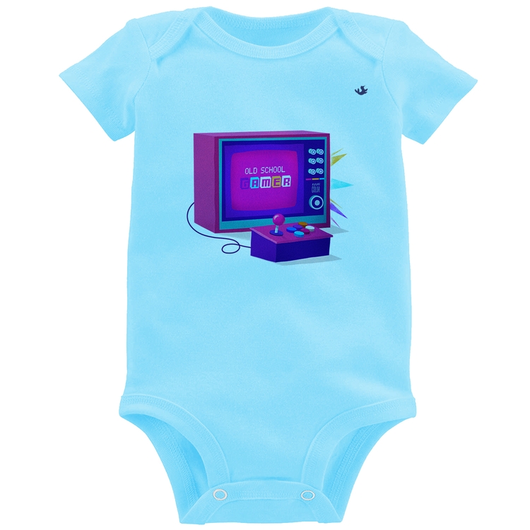 Body Bebê Old School Gamer - Azul Bebê