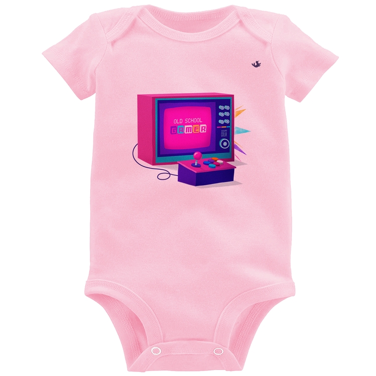 Body Bebê Old School Gamer - Rosa Bebê