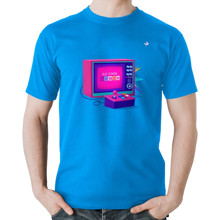 Camiseta Algodão Old School Gamer - Azul