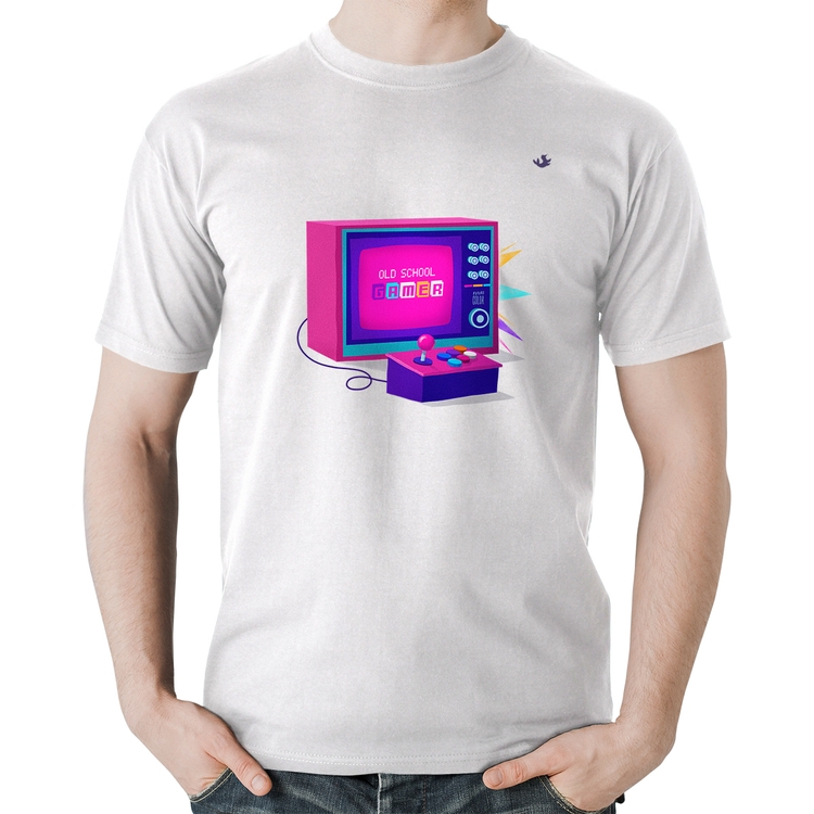 Camiseta Algodão Old School Gamer - Branca