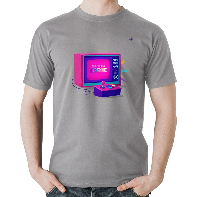 Camiseta Algodão Old School Gamer - Cinza