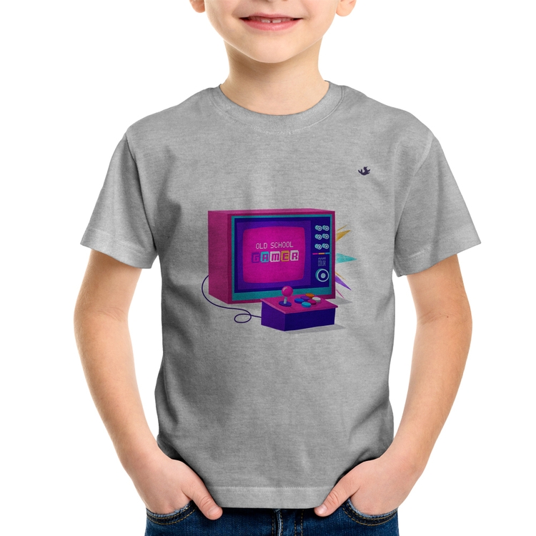 Camiseta Infantil Old School Gamer - Cinza