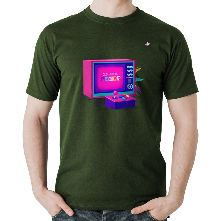 Camiseta Algodão Old School Gamer - Musgo