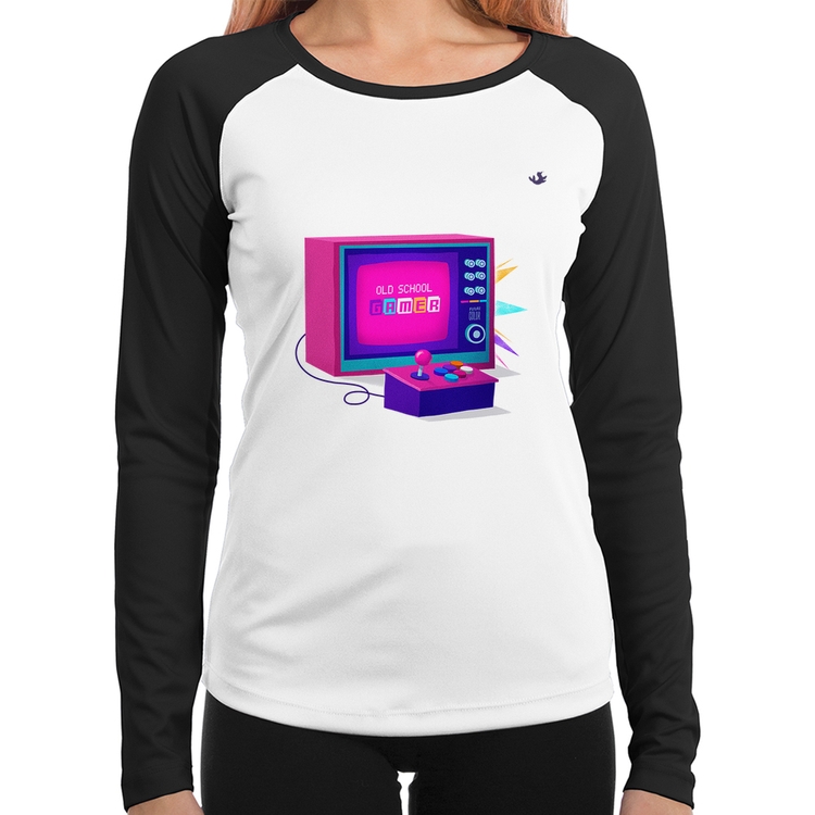 Baby Look Raglan Old School Gamer Manga Longa