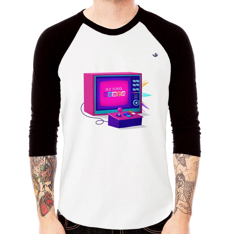Camiseta Raglan Old School Gamer Manga 3/4
