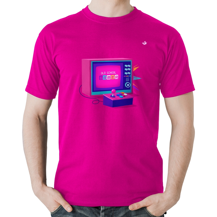 Camiseta Algodão Old School Gamer - Rosa