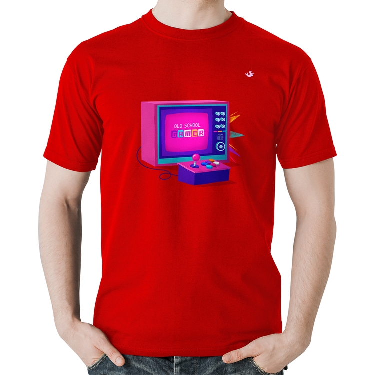 Camiseta Algodão Old School Gamer - Vermelha