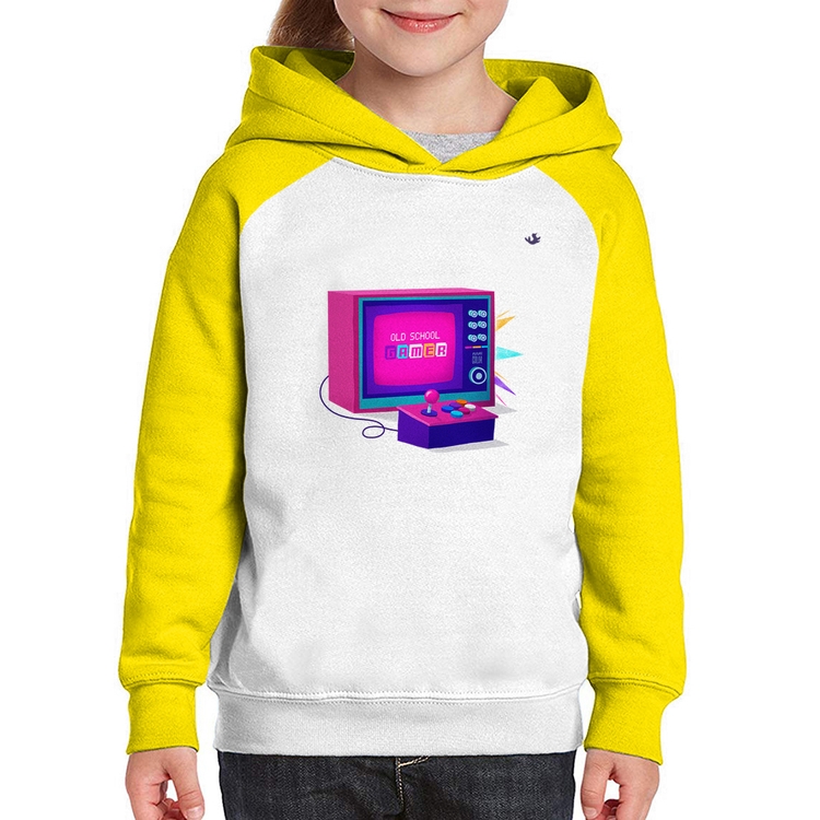 Moletom Infantil Old School Gamer - Branco/Amarelo