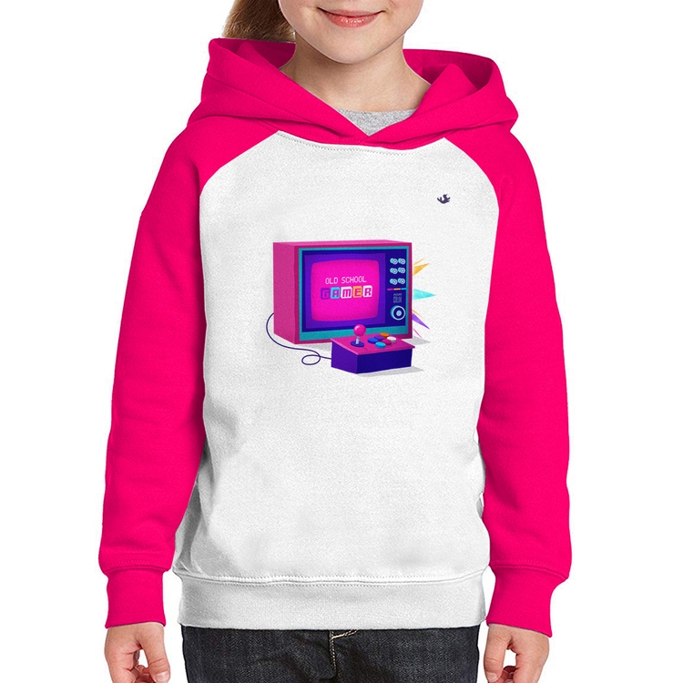 Moletom Infantil Old School Gamer - Branco/Rosa