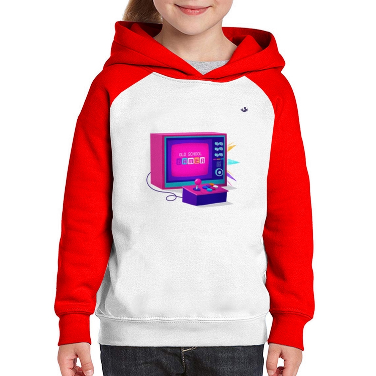 Moletom Infantil Old School Gamer - Branco/Vermelho