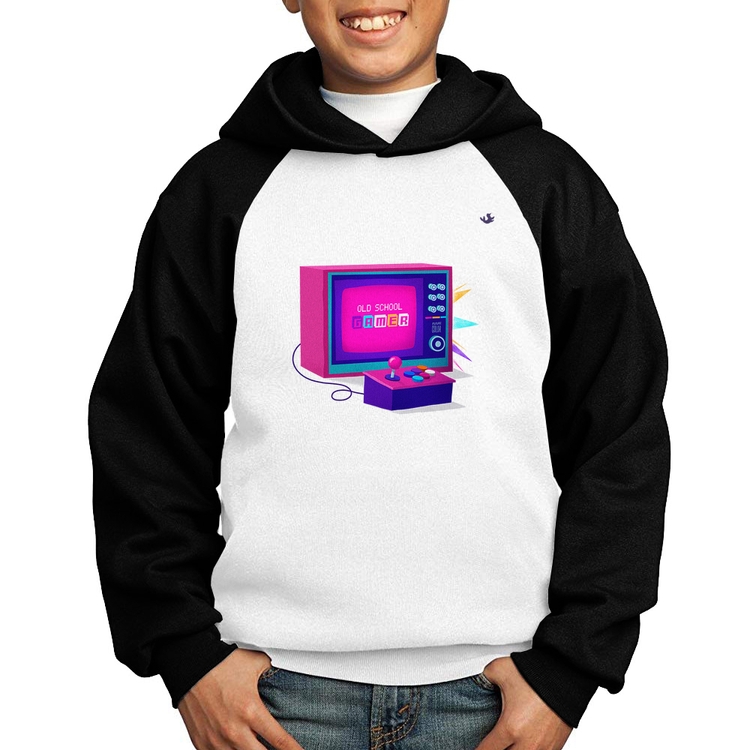 Moletom Infantil Old School Gamer - Branco/Preto