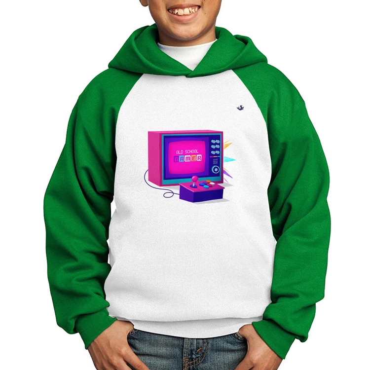 Moletom Infantil Old School Gamer - Branco/Verde