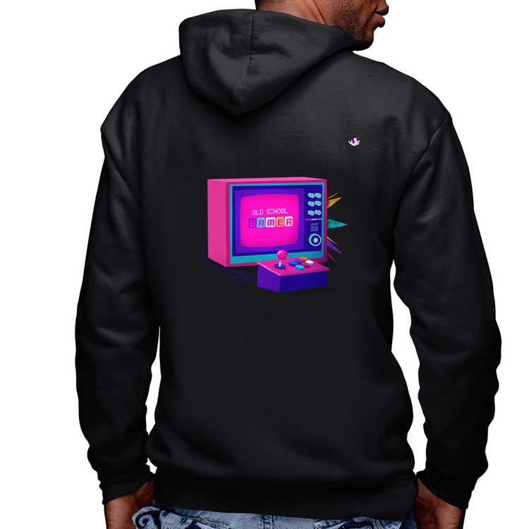 Blusa Moletom Old School Gamer Masculina com Capuz e Zíper