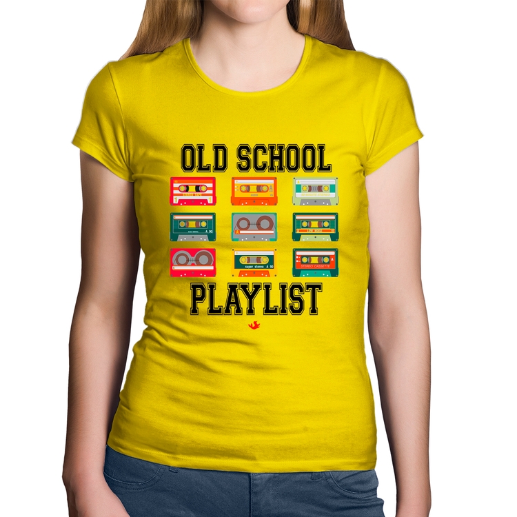 Baby Look Algodão Old School Playlist - Amarela