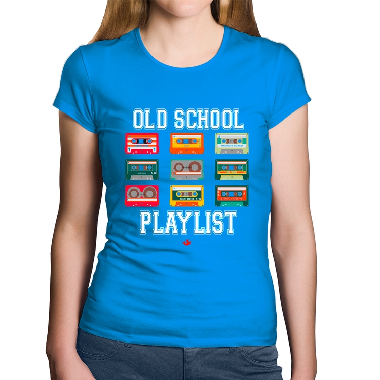 Baby Look Algodão Old School Playlist - Azul