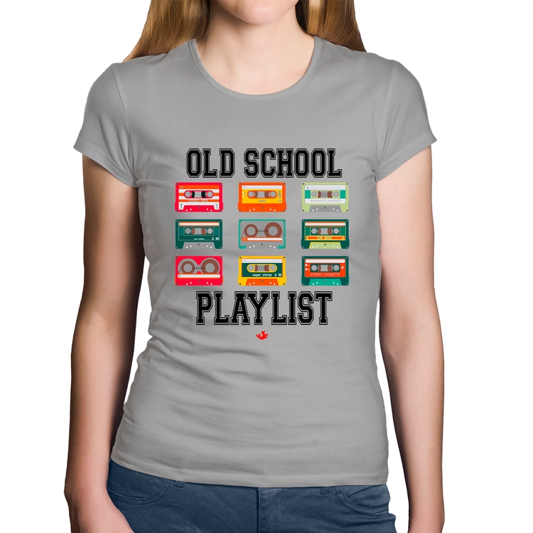 Baby Look Algodão Old School Playlist - Cinza