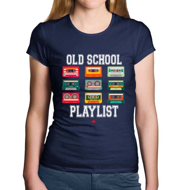 Baby Look Algodão Old School Playlist - Marinho