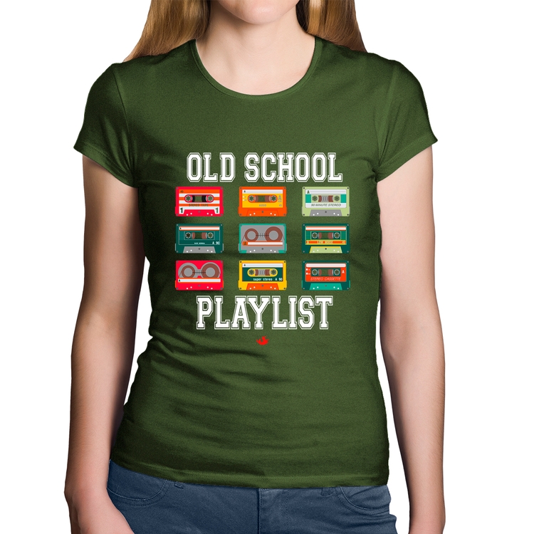 Baby Look Algodão Old School Playlist - Musgo