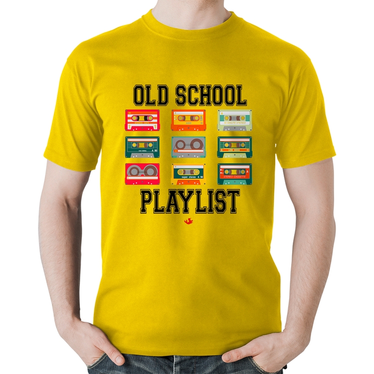Camiseta Algodão Old School Playlist - Amarela