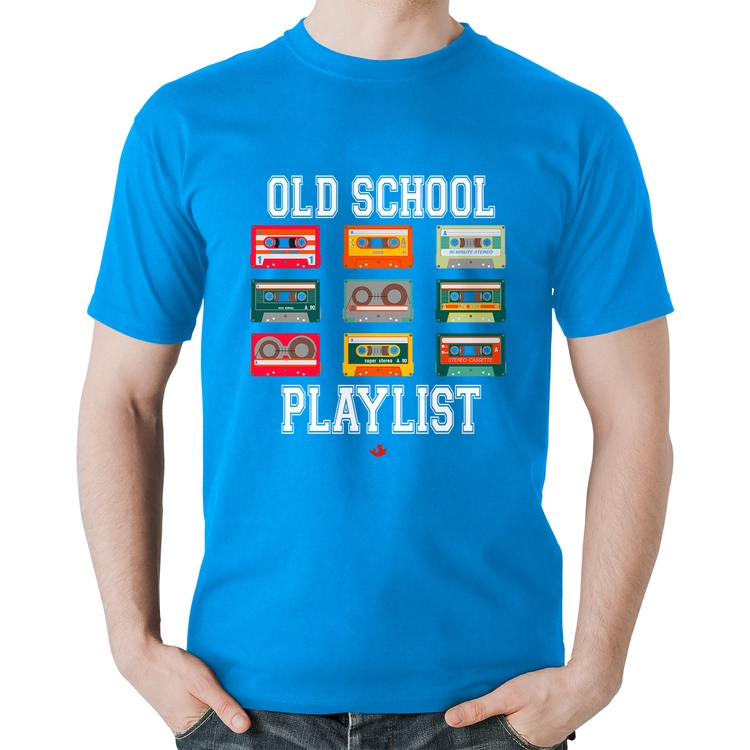 Camiseta Algodão Old School Playlist - Azul