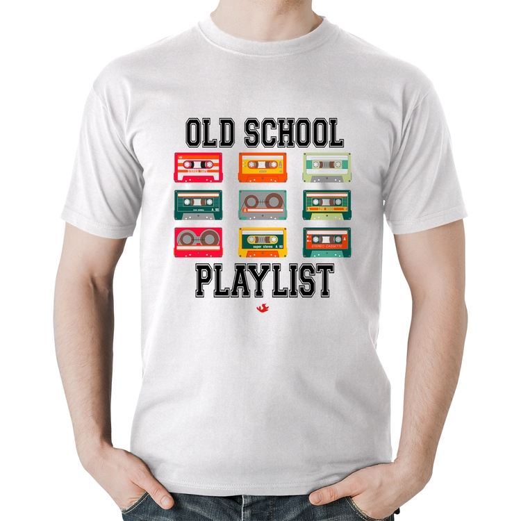 Camiseta Algodão Old School Playlist - Branca