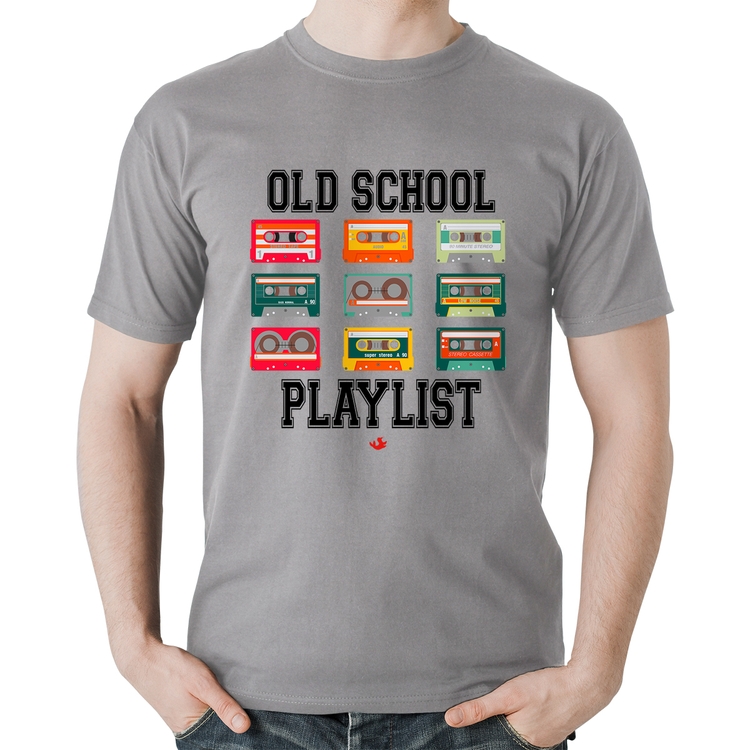 Camiseta Algodão Old School Playlist - Cinza