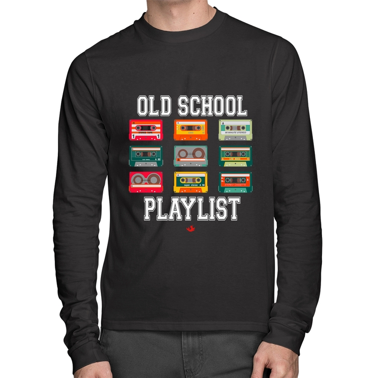 Camiseta Algodão Old School Playlist Manga Longa