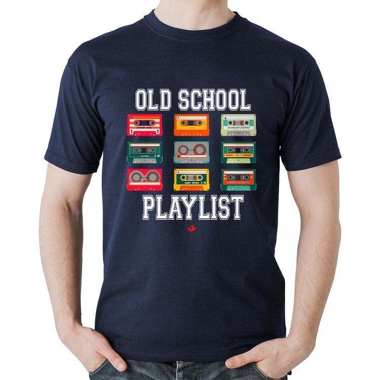 Camiseta Algodão Old School Playlist - Marinho