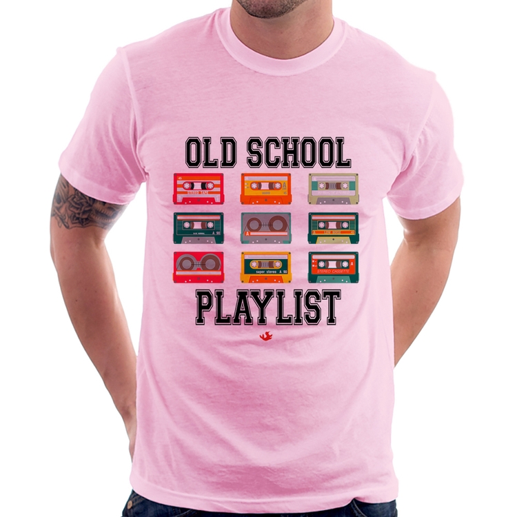 Camiseta Old School Playlist - Rosa Bebê