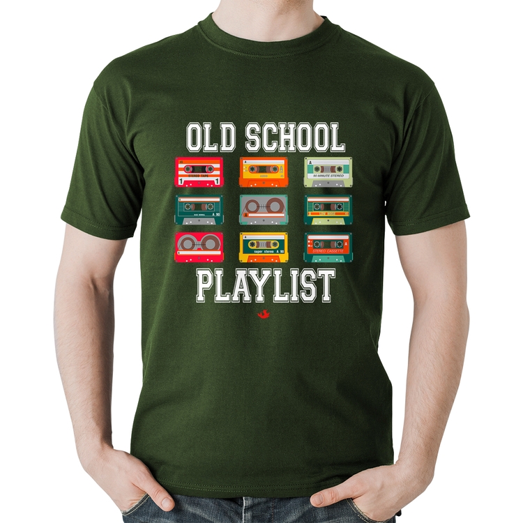 Camiseta Algodão Old School Playlist - Musgo