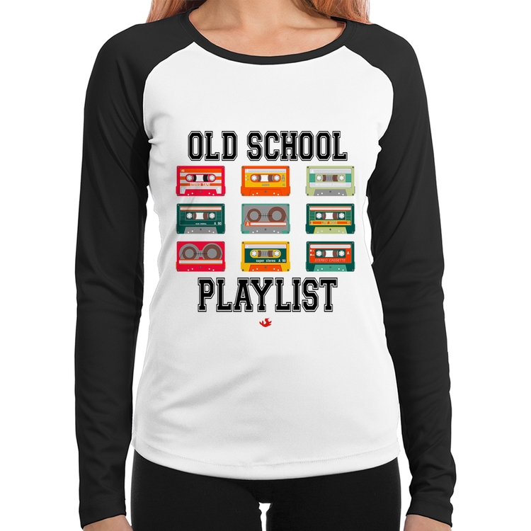 Baby Look Raglan Old School Playlist Manga Longa