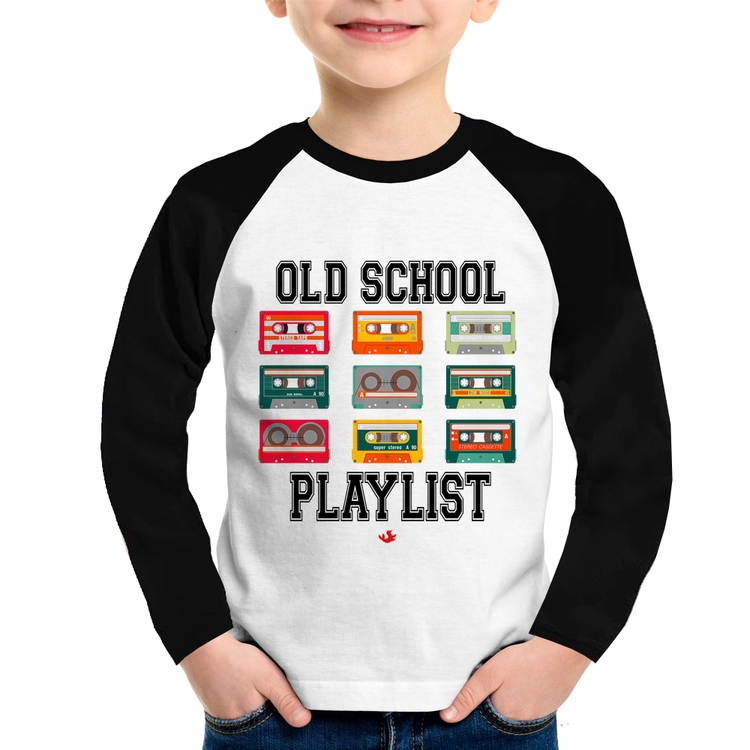 Camiseta Raglan Infantil Old School Playlist Manga Longa