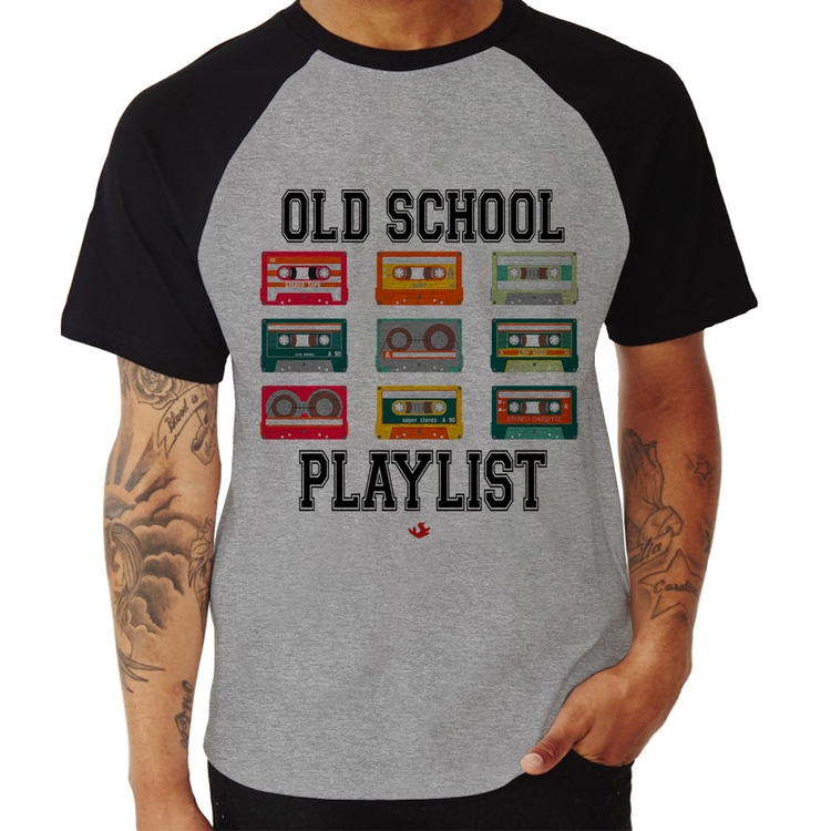 Camiseta Raglan Old School Playlist - Cinza/Preto