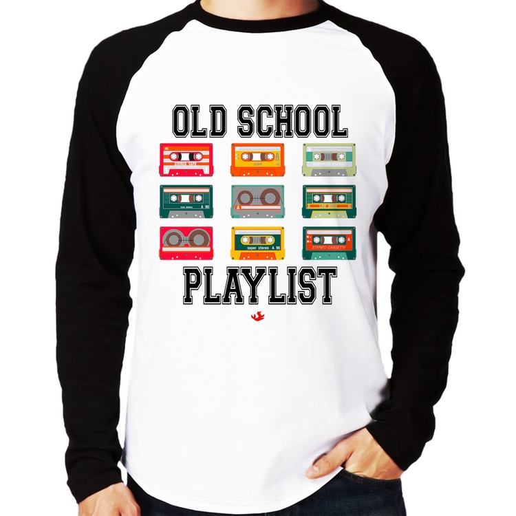 Camiseta Raglan Old School Playlist Manga Longa